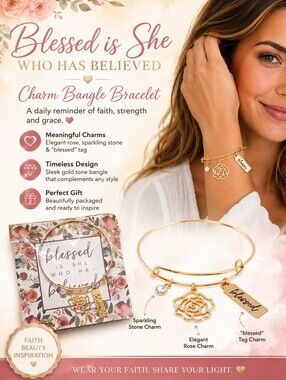 Blessed is She Who Has Believed Gold-tone Adjustable Bangle Bracelet